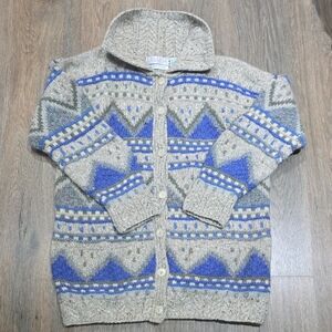 Men's Blue and Gray Patterned Sweater